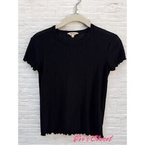 Madewell Women's Black Baby Micro Pleated Tee Shirt Blouse Size XS M0084